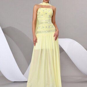 Yellow Chic Women's Strapless Rhinestone Maxi Dress